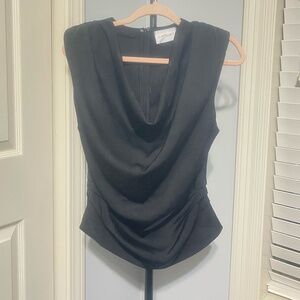Dee Dee women's black padded shoulder top size M cowl neck zipper